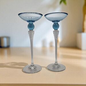 Boreal Luminarc Glass Candle Holder Set Clear Stem Blue Base